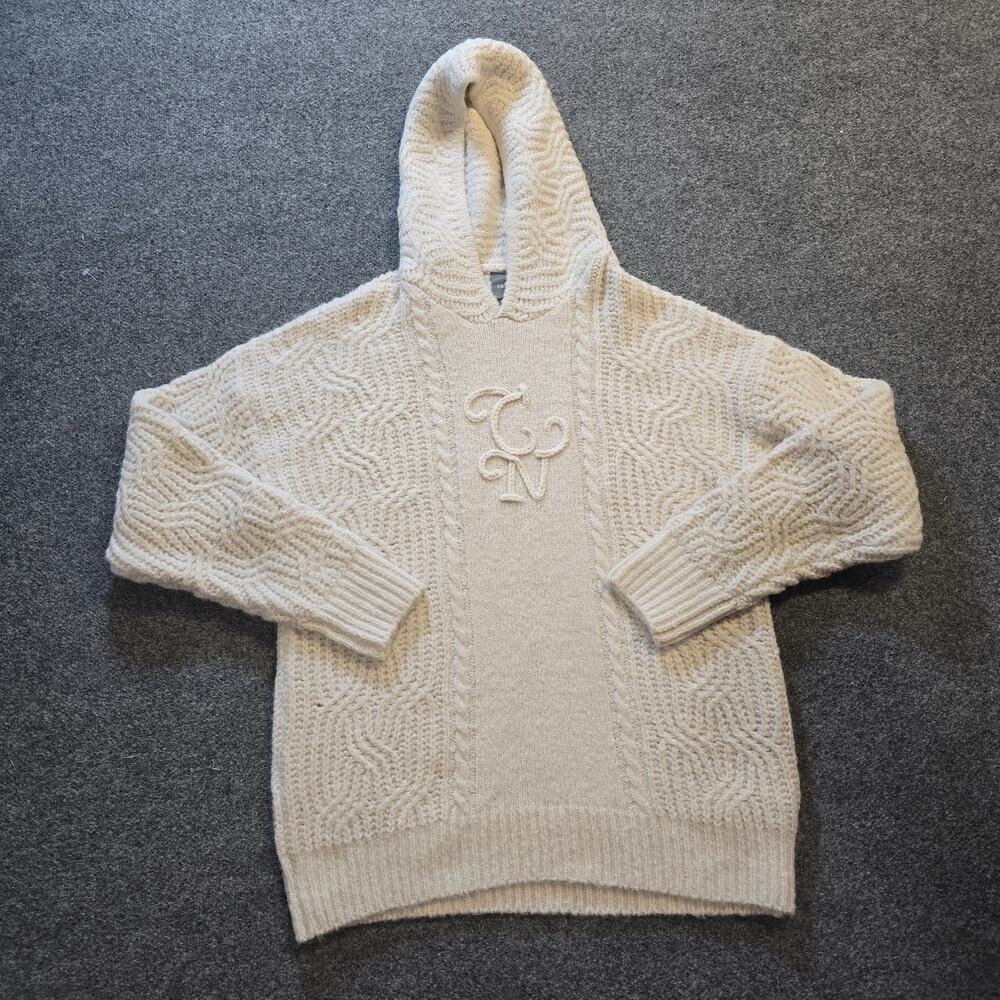 Cernucci Sweater Womens Medium White Wool Spliced Cable Knit Fisherman Hoodie